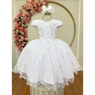 Vestido Infantil Jardim Encantado Branco Festa C/ Renda Luxo