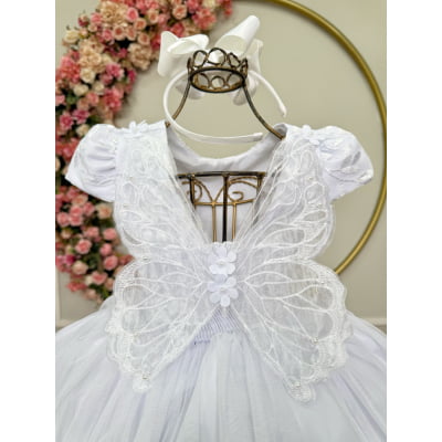 Vestido Infantil Jardim Encantado Branco Festa C/ Renda Luxo