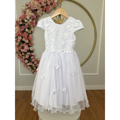 Vestido Infantil Jardim Encantado Branco Festa C/ Renda Luxo
