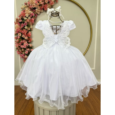 Vestido Infantil Jardim Encantado Branco Festa C/ Renda Luxo