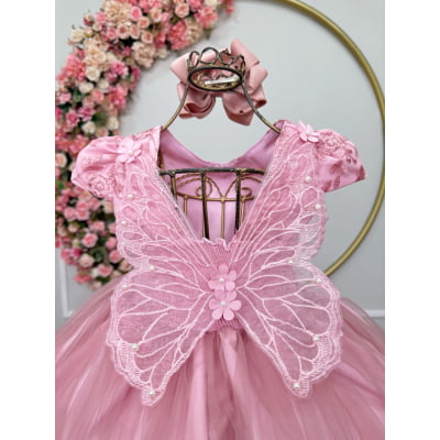 Vestido Infantil Jardim Encantado Rose Festa C/ Renda Luxo