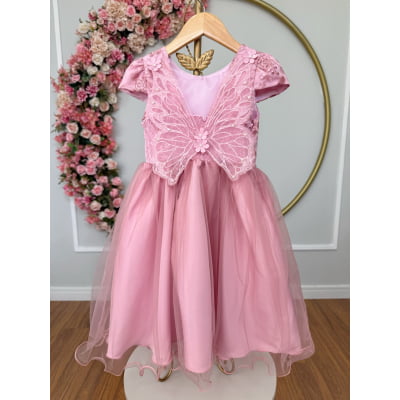 Vestido Infantil Jardim Encantado Rose Festa C/ Renda Luxo