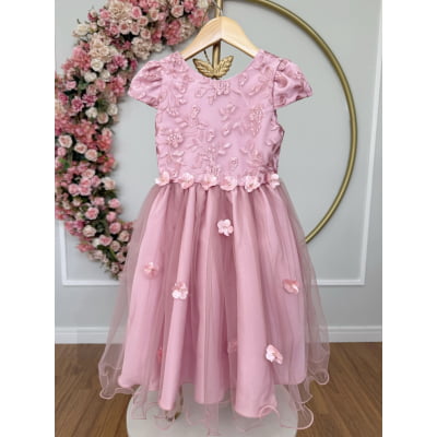 Vestido Infantil Jardim Encantado Rose Festa C/ Renda Luxo