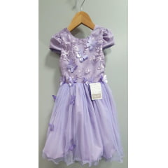 Vestido Infantil Lilás Apliques Flores e Borboletas Festas