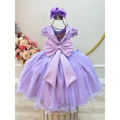Vestido Infantil Lilás Apliques Flores e Borboletas Festas