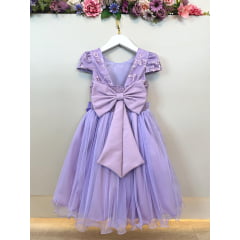 Vestido Infantil Lilás Apliques Flores e Borboletas Festas
