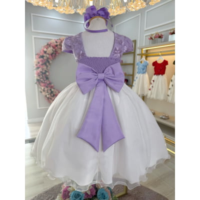 Vestido Infantil Lilás C/ Bordado Borboletas Dama Festas Luxo