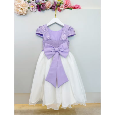 Vestido Infantil Lilás C/ Bordado Borboletas Dama Festas Luxo