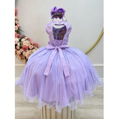 Vestido Infantil Lilás C/ Renda e Aplique de Flores Daminha