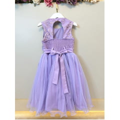 Vestido Infantil Lilás C/ Renda e Aplique de Flores Daminha
