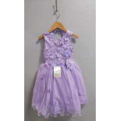 Vestido Infantil Lilás C/ Renda e Aplique de Flores Formatura