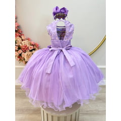Vestido Infantil Lilás C/ Renda e Aplique de Flores Formatura