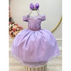 Vestido Infantil Lilás C/ Renda e Pérolas Festas Daminhas