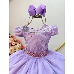 Vestido Infantil Lilás C/ Renda e Pérolas Festas Daminhas