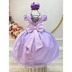 Vestido Infantil Lilás C/ Renda e Pérolas Festas Daminhas