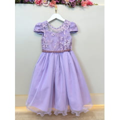 Vestido Infantil Lilás C/ Renda e Pérolas Festas Daminhas