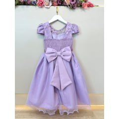 Vestido Infantil Lilás C/ Renda e Pérolas Festas Daminhas