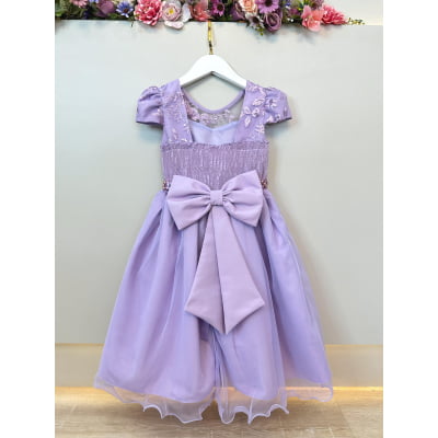 Vestido Infantil Lilás C/ Renda e Pérolas Festas Daminhas