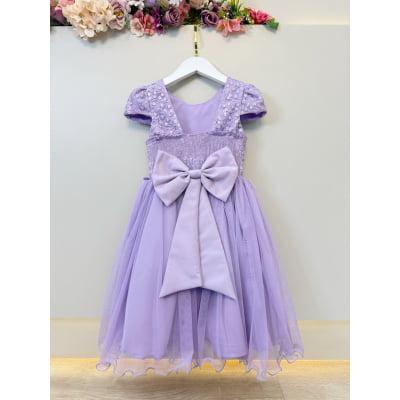 Vestido Infantil Lilás Com Renda e Borboletas Dama Festas Luxo