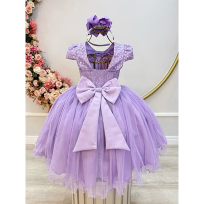 Vestido Infantil Lilás Com Renda e Borboletas Dama Festas Luxo