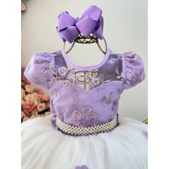 Vestido Infantil Lilás Saia Off C/ Renda Casamento Formatura