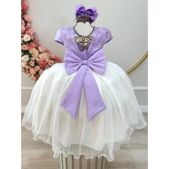 Vestido Infantil Lilás Saia Off C/ Renda Casamento Formatura