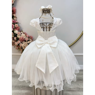 Vestido Infantil Marfim Com Renda e Borboletas Dama Festas