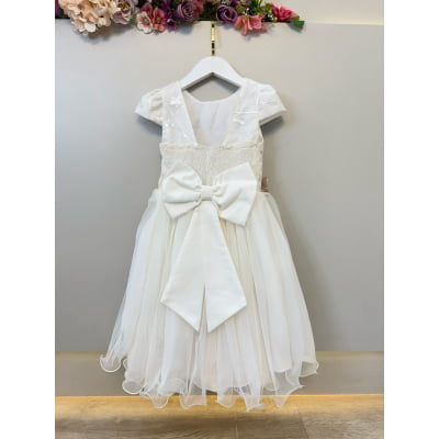Vestido Infantil Marfim Com Renda e Borboletas Dama Festas