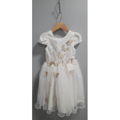 Vestido Infantil Marfim Renda e Aplique Borboletas Damas Luxo Vestido Infantil Marfim Renda e Aplique Borboletas Damas Luxo