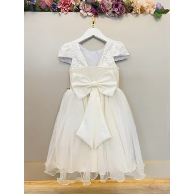 Vestido Infantil Marfim Renda e Aplique Borboletas Damas Luxo