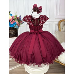 Vestido Infantil Marsala C/ Renda Cinto Pérolas Strass Damas