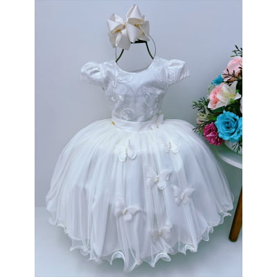 Vestido Infantil Off C/ Renda e Borboletas Dama