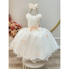 Vestido Infantil Off White Com Renda Daminhas Formatura