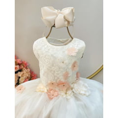 Vestido Infantil Off White Com Renda Daminhas Formatura