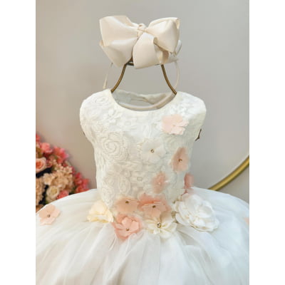 Vestido Infantil Off White Com Renda Daminhas Formatura