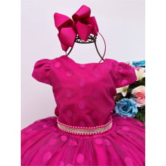 Vestido Infantil Pink Bolinhas Cinto Strass Pérolas