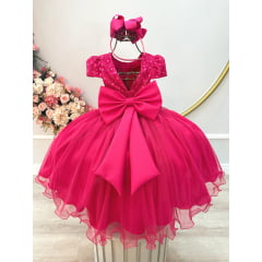 Vestido Infantil Pink C/ Apliques Flores e Borboletas Festas