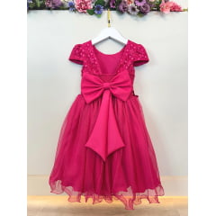 Vestido Infantil Pink C/ Apliques Flores e Borboletas Festas