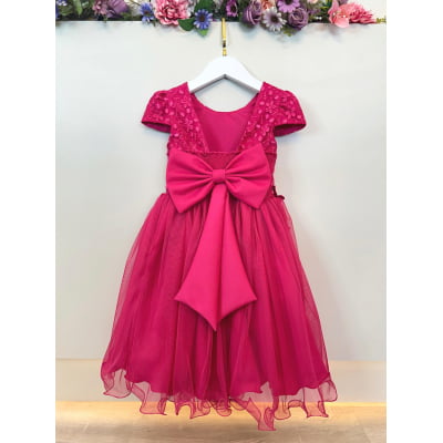 Vestido Infantil Pink C/ Apliques Flores e Borboletas Festas