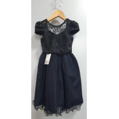 Vestido Infantil Preto C/ Renda e Pérolas Festas Daminhas