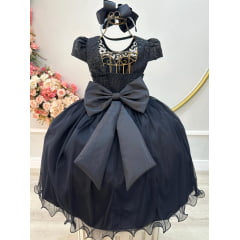 Vestido Infantil Preto C/ Renda e Pérolas Festas Daminhas
