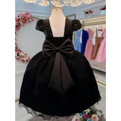 Vestido Infantil Preto C/ Renda e Pérolas Festas Daminhas