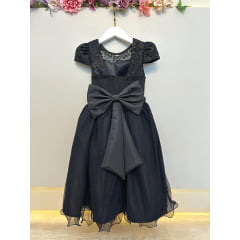 Vestido Infantil Preto C/ Renda e Pérolas Festas Daminhas