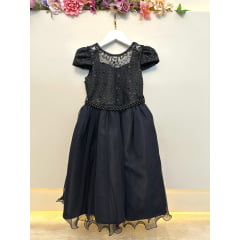 Vestido Infantil Preto C/ Renda e Pérolas Festas Daminhas