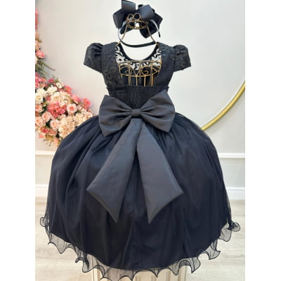 Vestido Infantil Preto C/ Renda e Pérolas Festas Daminhas