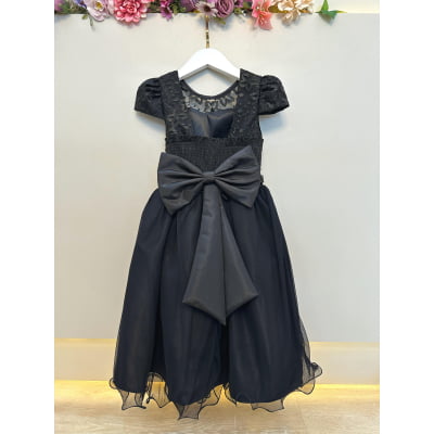 Vestido Infantil Preto C/ Renda e Pérolas Festas Daminhas
