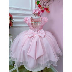 Vestido Infantil Rosa C/ Renda Aplique de Borboletas Damas