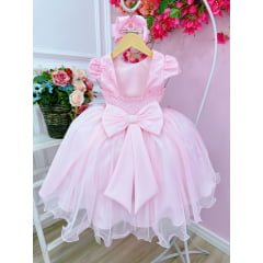 Vestido Infantil Rosa C/ Renda Aplique de Borboletas Damas