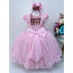 Vestido Infantil Rosa Com Renda Aplique de Borboletas Dama