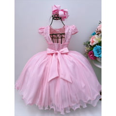 Vestido Infantil Rosa C/ Renda e Borboletas Dama Princesas